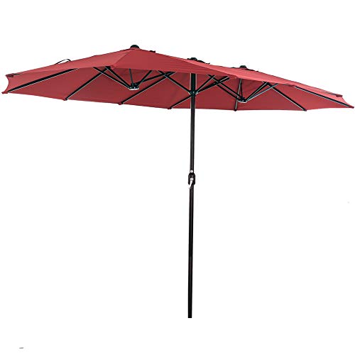 SUPERJARE 14 Ft Outdoor Patio Umbrella with 1.89 Inches Pole Caliber, Extra Large Double-Sided Design with Crank, Polyester Fabric – Burgundy