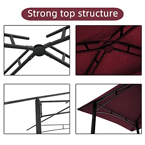 BANNESE Outdoor Grill Gazebo Shelter, 8'x 5' Barbecue Canopy BBQ Tent, Include 1 Bottle Opener, 1 Hook on The Middle top, 2 Iron meshes Table, 10 Pegs on The Frame,Burgundy