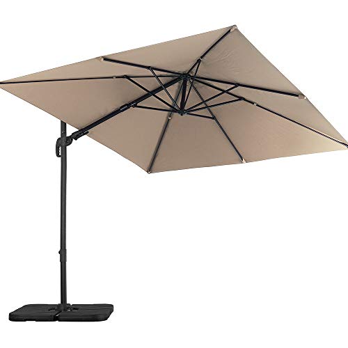 U-Eway 10ft Cantilever Offset Patio Umbrella Stand - Aluminum Polyester 360 Degree Rotating Swing function Cross bottom Easy Tilt Steel Offset Smooth Sliding Handle Shading Square (Beige)