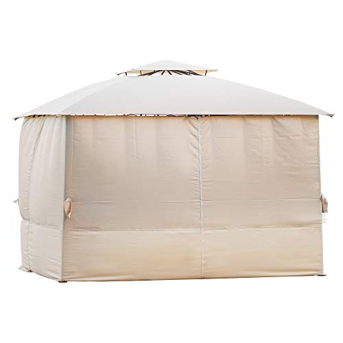 Outdoor 2-Tier Roof Gazebo Canopy Tent with Sidewall, Soft Top Gazebo Canopy Shelter Garden Lawn Patio House Party Canopy Home Yard BBQ Structures Gazebos UV Protection Beige (10FT X 12FT)
