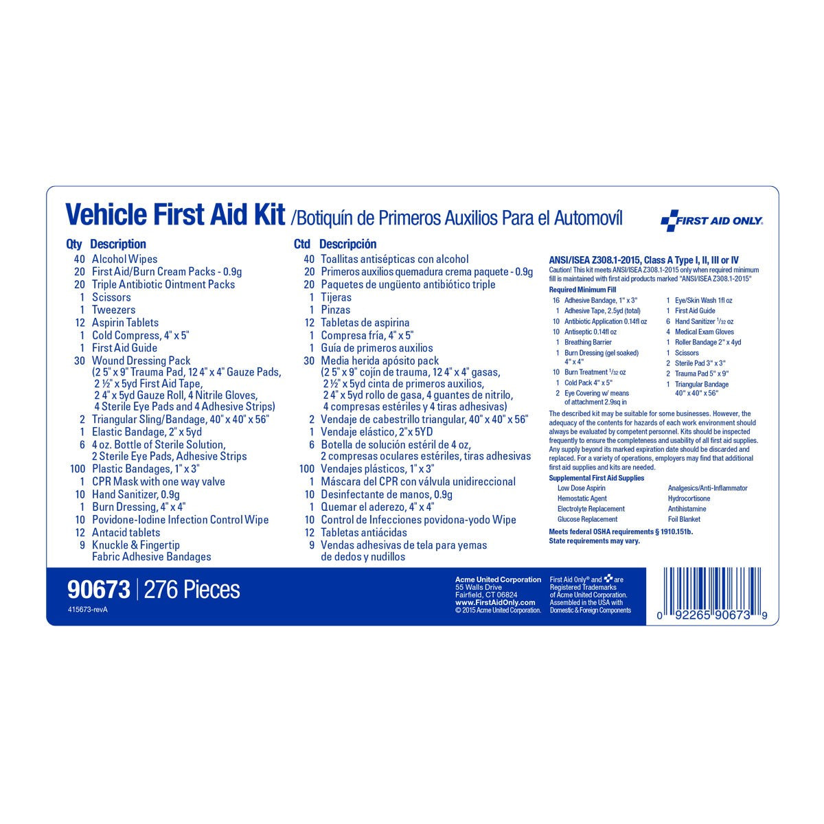 First Aid Only 50 Person Vehicle ANSI A+ First Aid Kit, Metal Weatherproof Case (2 per order)