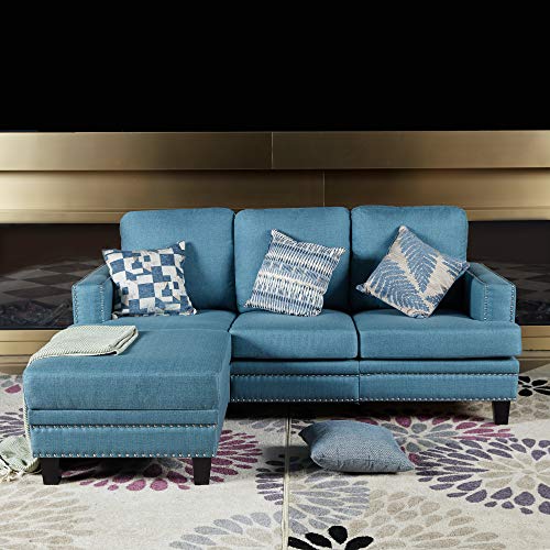 LOKATSE HOME Modern Fabric Lounge Sectional Slepper Sofa Couch for Living Room Furniture, Set, Blue