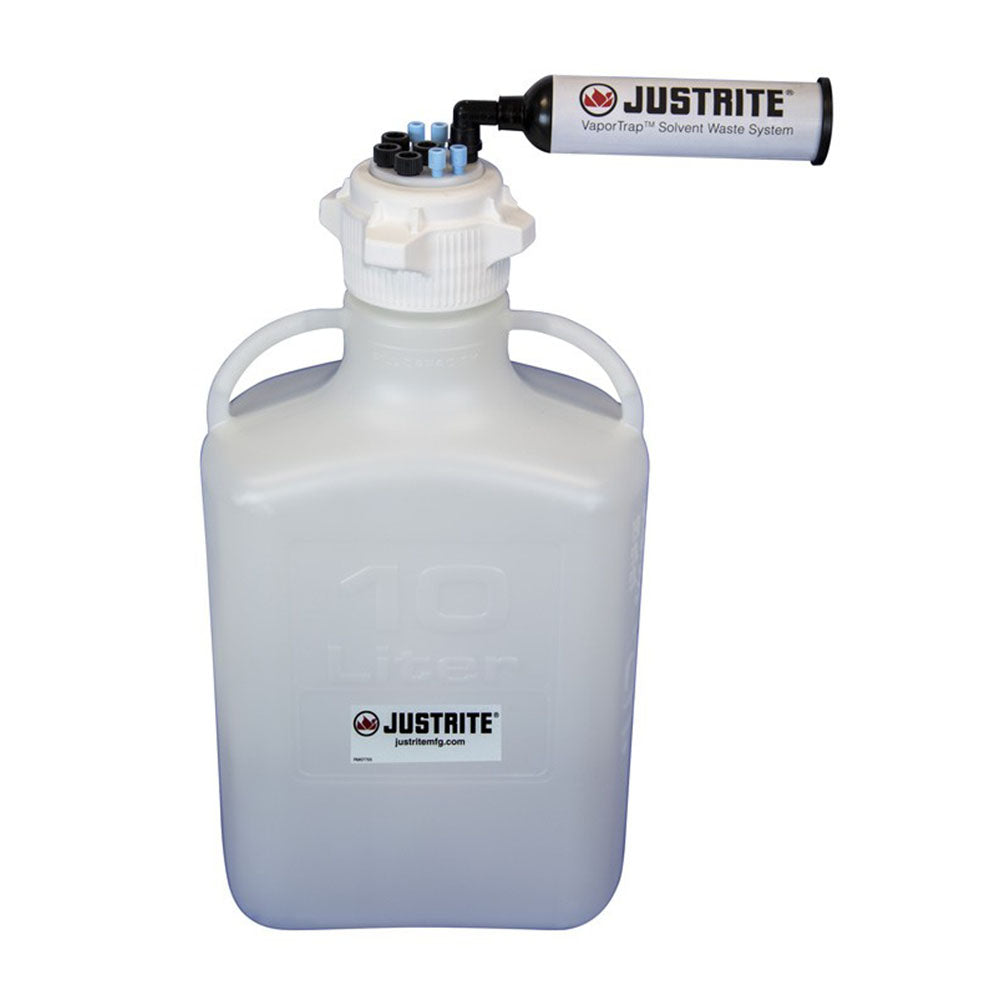 Justrite VaporTrap™ Cap with Filter Kit, 10L HDPE, 83mm Cap, 4 Ports 1/8'' OD Tubing, 4 Ports 1/4