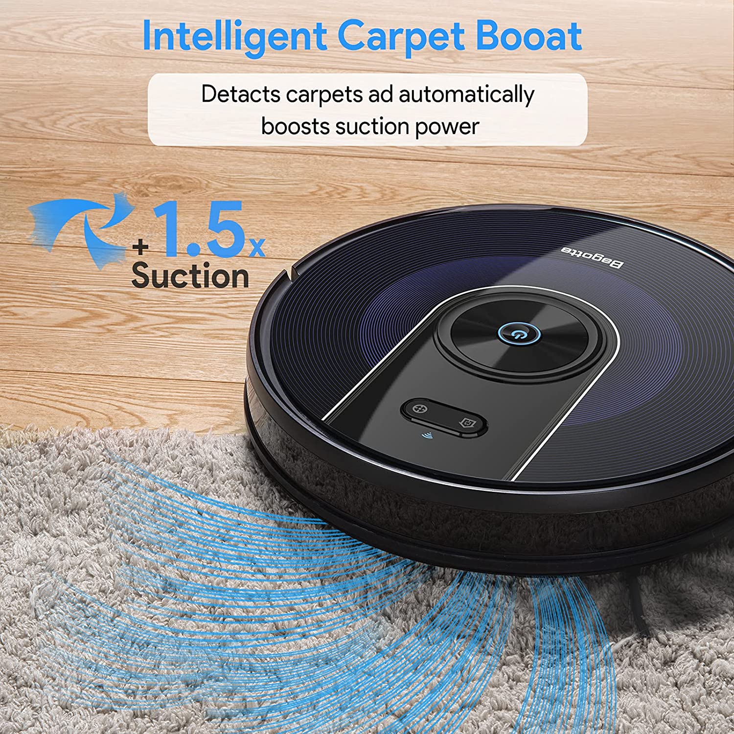 Bagotte BG800 2200PA Wi-Fi Robotic Vacuum Wet/Dry Cleaner New