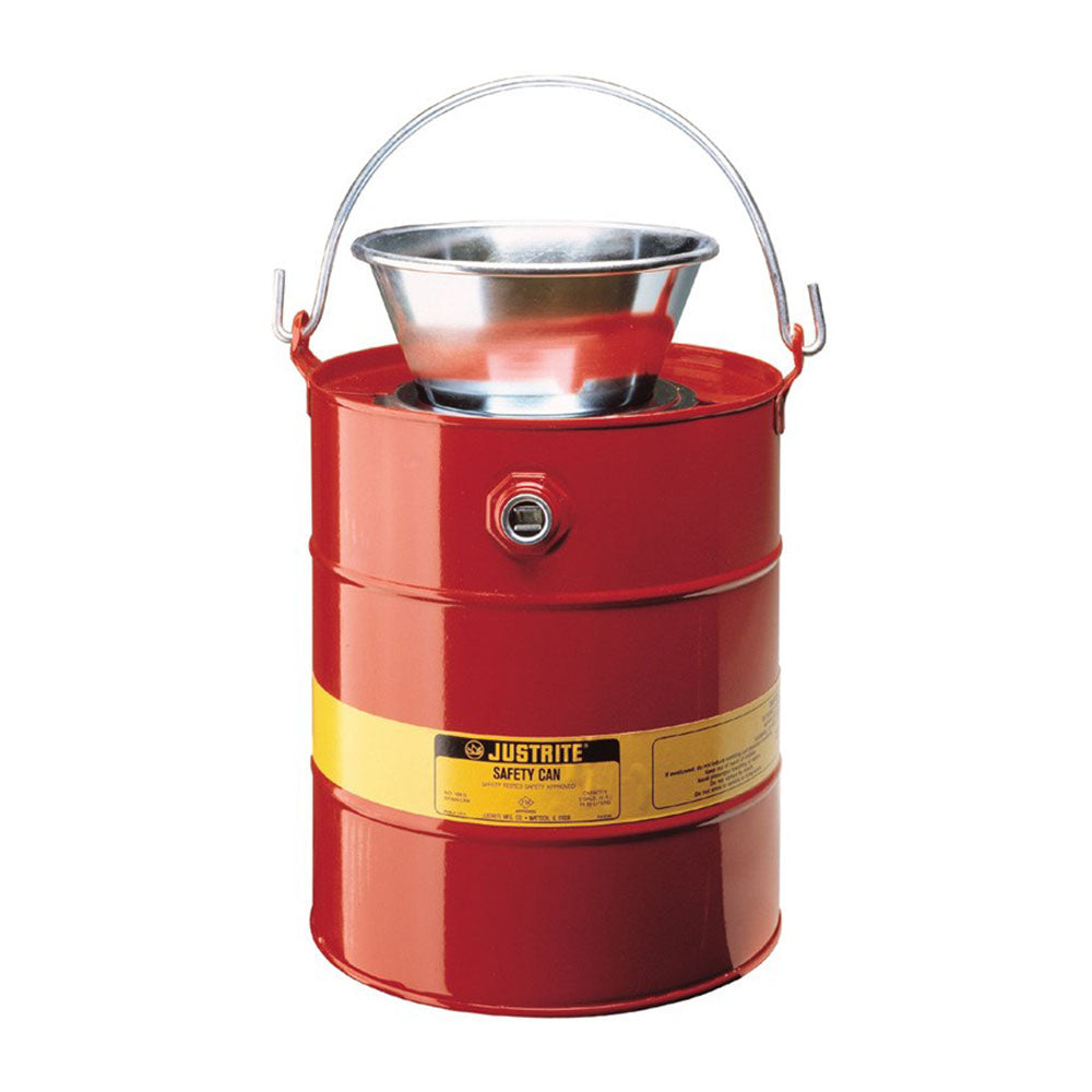 Justrite 5 Gallon Steel Drain Can, Plated Steel Funnel