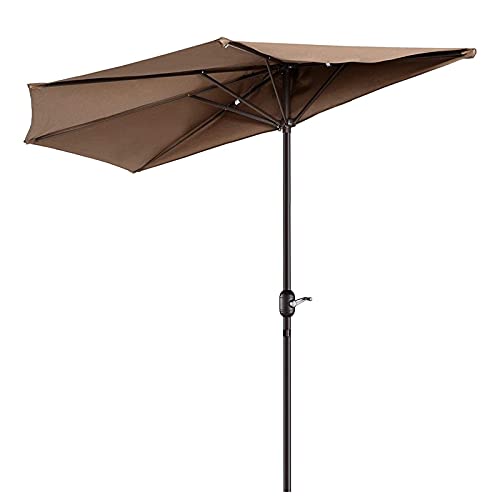 ERLAN 9.8' Half Round Sunbrella Patio Umbrella, Outdoor Market Sun Shade Umbrellas with Crank for Villa Garden Backyard, Dark Brown (Size : Ø 3m/9.8ft)