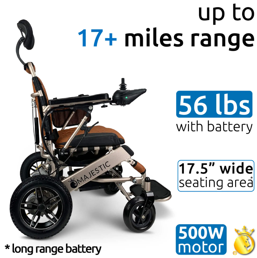 ComfyGO IQ-8000 Majestic 17.5 Inch Wide Seat Remote Controlled Travel Folding Electric Wheelchair With Recline New