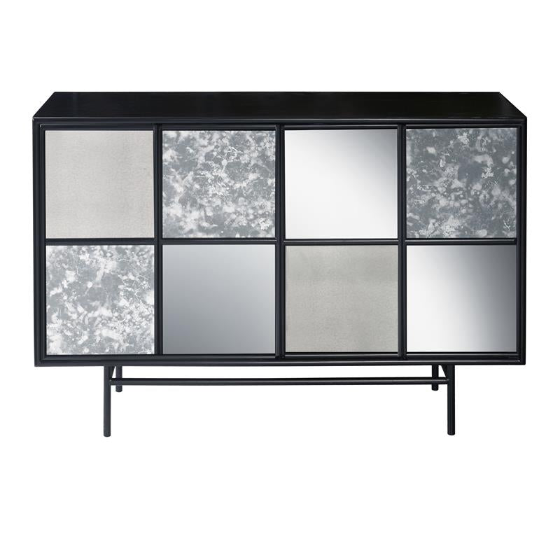 Home Fare Mirror Panel Four Door Black Metal Console