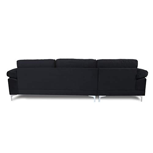 Sectional Couch for Living Room Sectional Sofa with Velvet Fabric and Hard Wood Frame L-Shape Sectional Sofa Couch Black Sofa