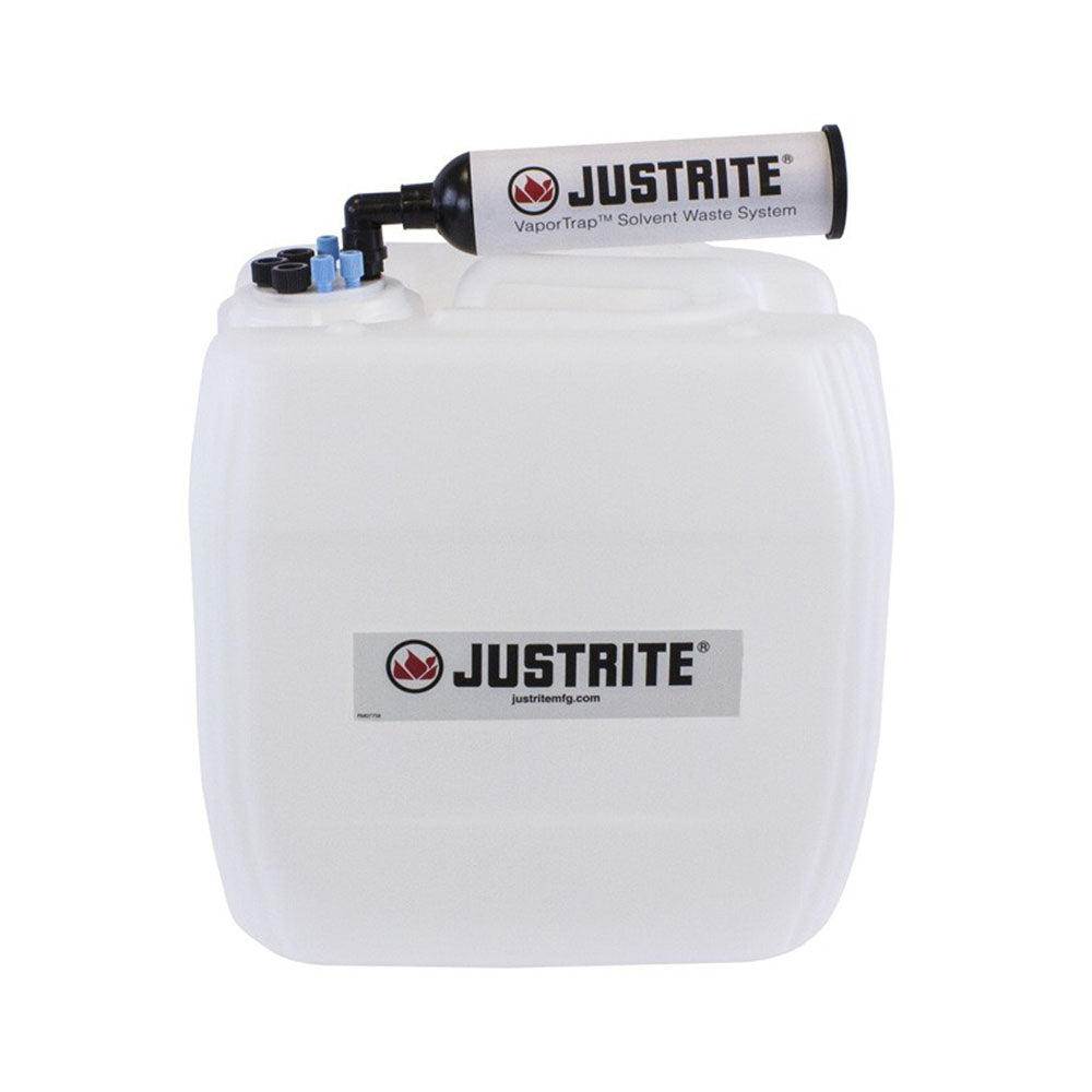 Justrite VaporTrap™ UN/DOT Carboy with Filter Kit, 13.5L HDPE, 70mm Cap, 4 Ports 1/8