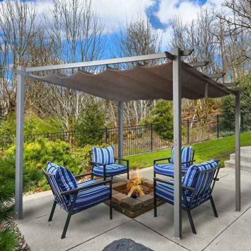Cloud Mountain Cloud Mountain Patio Pergola 10 x 10 Flat Hanging KD Tent Retractable Gazebo for Outdoor Garden or Deck , Khaki