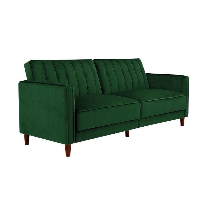 Ivana Tufted Transitional Futon in Green Velvet