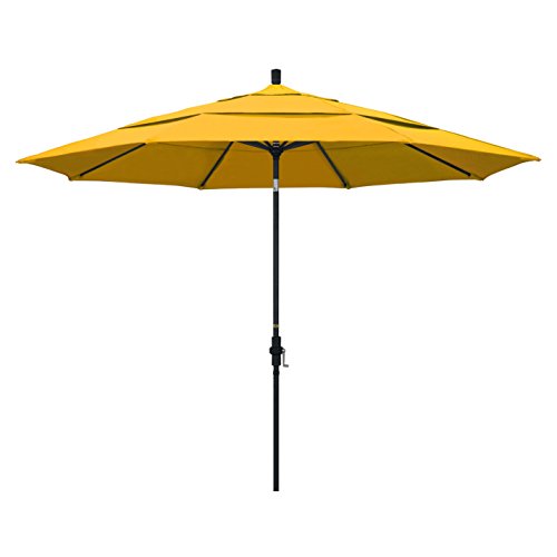 California Umbrella GSCU118302-SA57-DWV 11' Round Aluminum Market, Crank Lift, Collar Tilt, Black Pole, Pacifica Yellow Patio Umbrella, 11-Foot