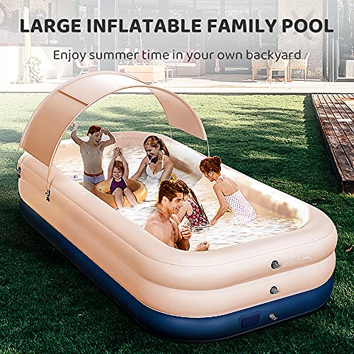 Inflatable Swimming Pool with Sun Shade，Automatic Inflatable Pool for Kids,125.19