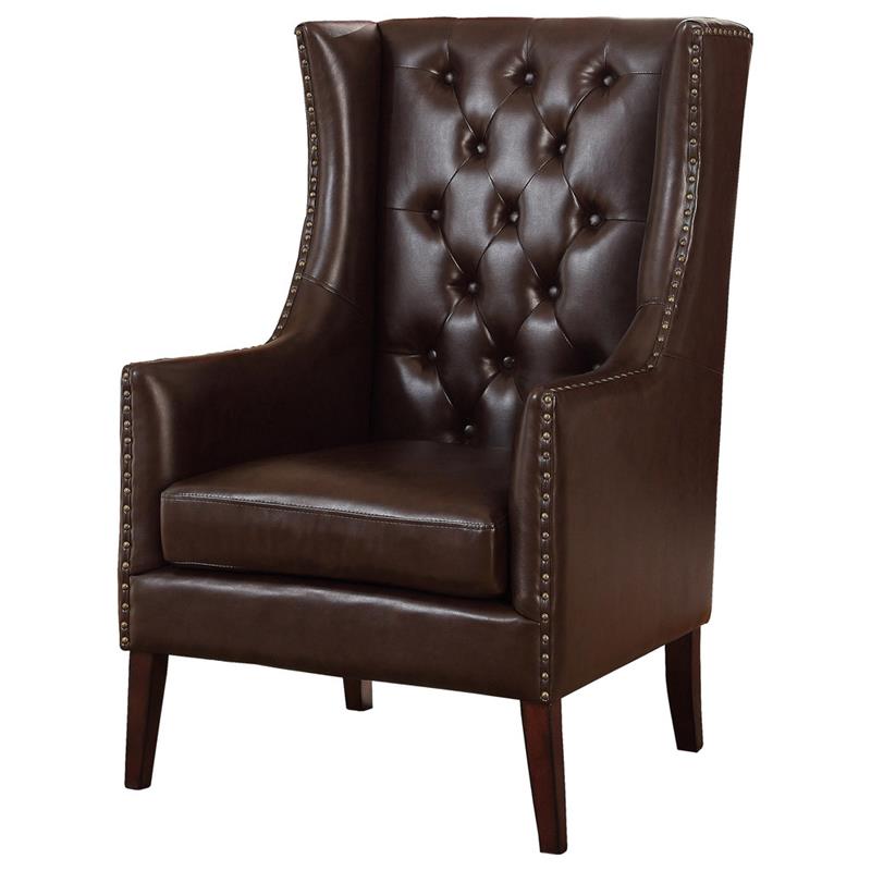 Traditional Faux Leather Accent Arm Chair in Brown