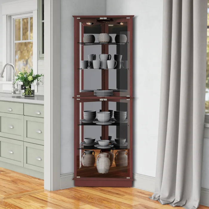 Olivian 26'' Wide Mirrored Back Curio Cabinet with Lighting