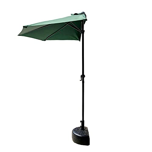 LSMK 9 Ft Half Patio Umbrella, Outdoor Wall Umbrella Garden Parasol Sunshade with 5 Steel Ribs and Crank, for Deck Backyard UV Resistant (Color : Green)