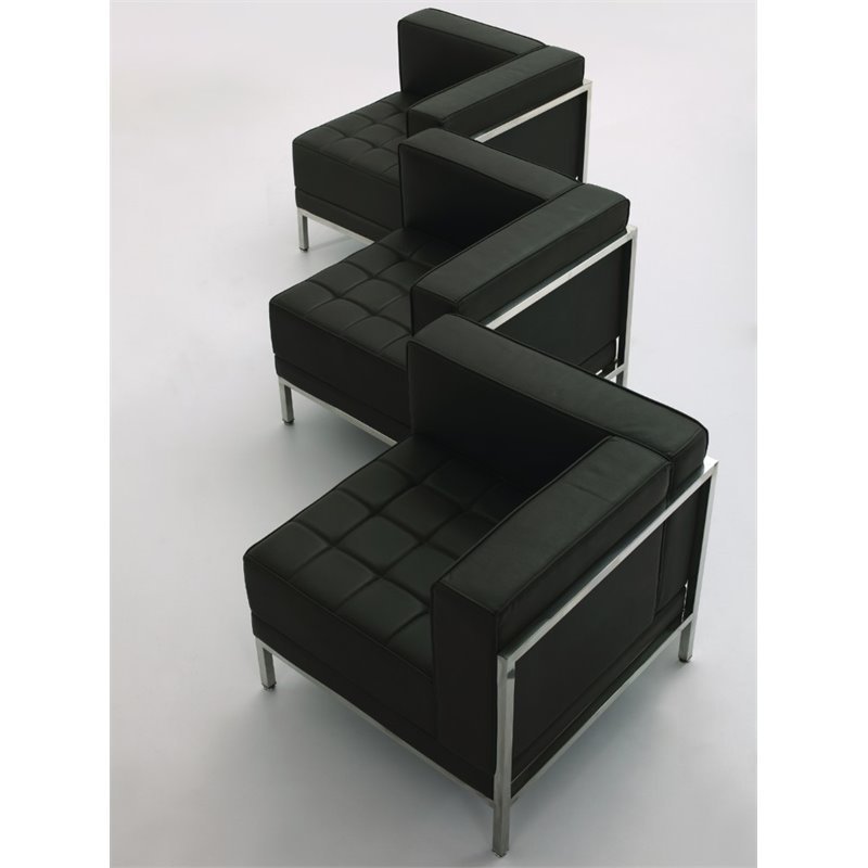 Imagination Leather Tufted Corner Chair in Black
