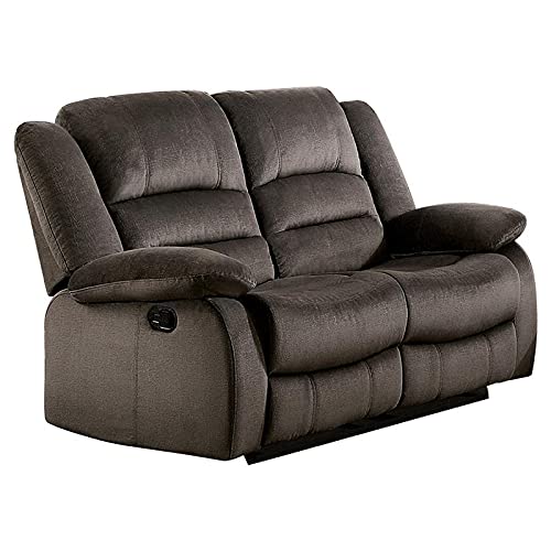 Pemberly Row Microfiber Fabric Double Reclining Loveseat in Chocolate