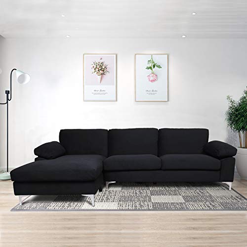 Modern Large Velvet Fabric Sectional Sofa, L-Shape Couch with Left Hand Facing Chaise Lounge