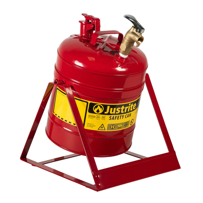 Justrite Type I Steel Tilt Safety Can With Stand, 5 Gallon, Top Faucet