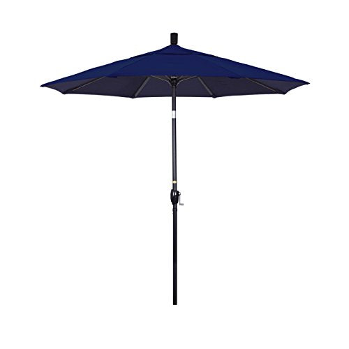 California Umbrella GSPT758302-5439 7.5' Round Aluminum Market, Crank Lift, Push Button Tilt, Black Pole, Sunbrella Navy Patio Umbrella, Acrylic