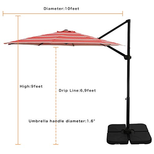 Ginelite 10Ft Luxury Cantilever Umbrella Patio Umbrella Olefin Fading Resistant Canopy Sun Umbrella 360°Rotation Heavy Duty Aluminum Pole for Garden/Pool/Table/Deck Outdoor Umbrella Red/White Striped
