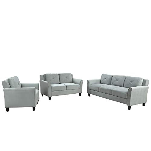 Harper & Bright Designs Living Room 3 Piece Sofa Couch Set,3 Seats Loveseat Single Chair Sectional Sofa Set,Grey