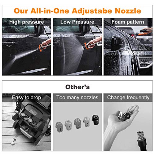 ROOJER 1800W Electric Pressure Washer High Pressure Power Washer Machine Car Washer with Power Hose Gun Turbo Wand 5 Interchangeable Nozzles Max 3500 PSI 2.6 GPM