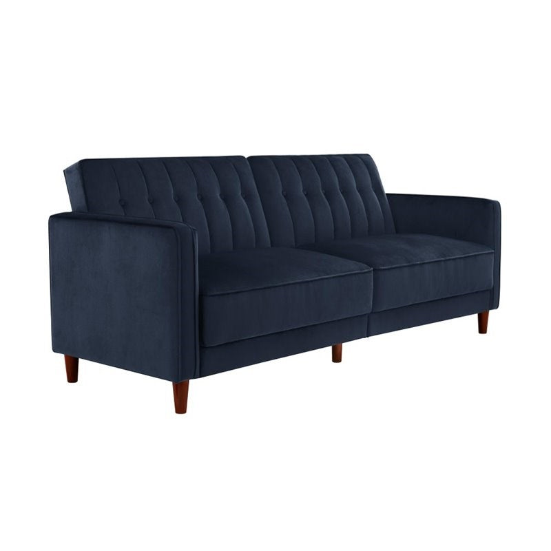 DHP Pin Velvet Convertible Sleeper Sofa in Blue