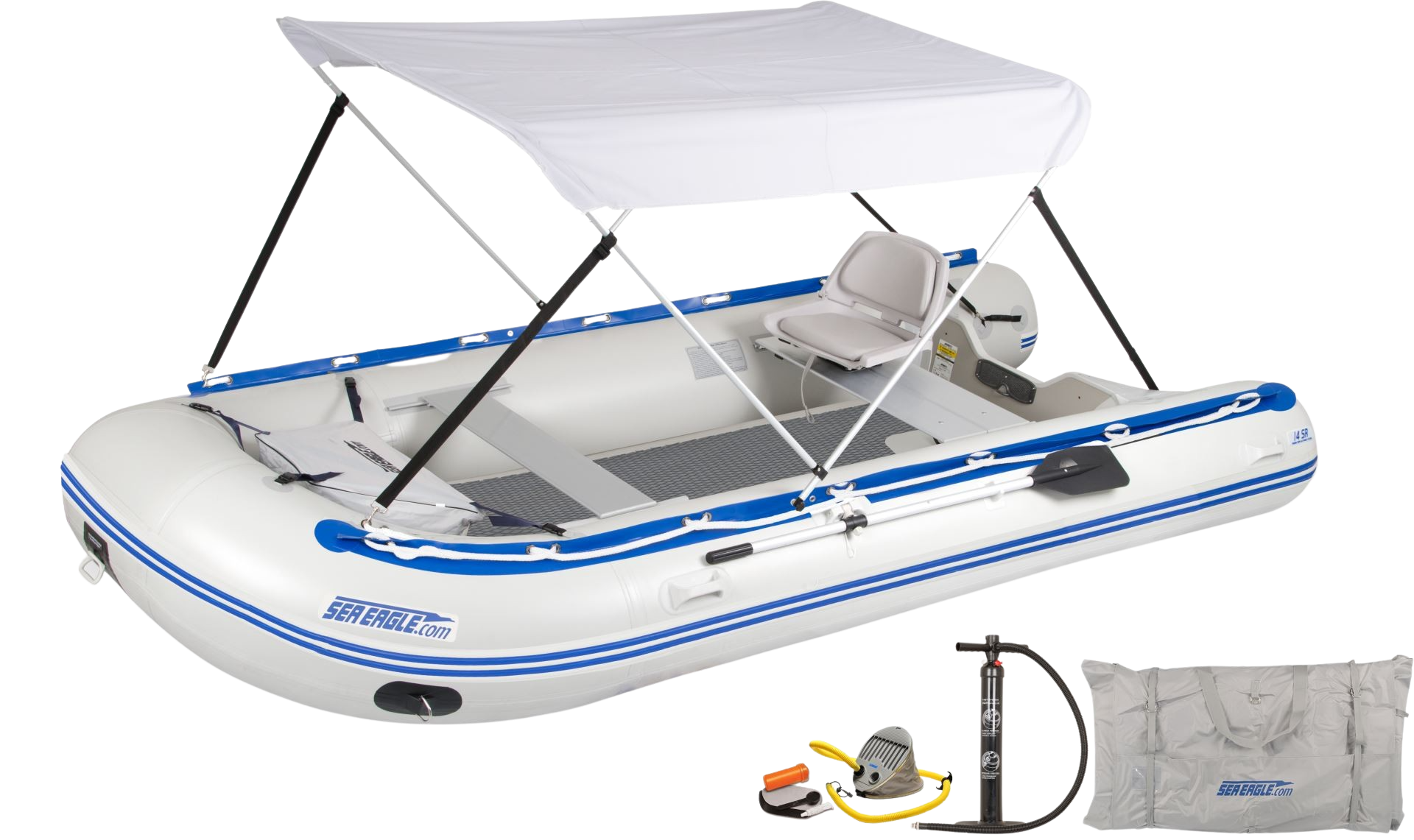 Sea Eagle 14SRDK_SWC 14' Sport Runabout Inflatable Boat Drop Stitch Swivel Seat and Canopy Package New