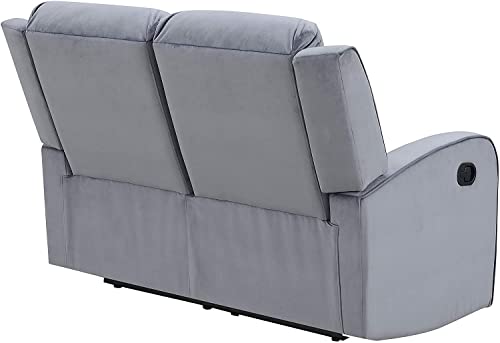 AC Pacific Dale Mid Century Modern Upholstered Living Room Reclining Seat with Curve Arms and Back Cushions, Loveseat, Flint Grey