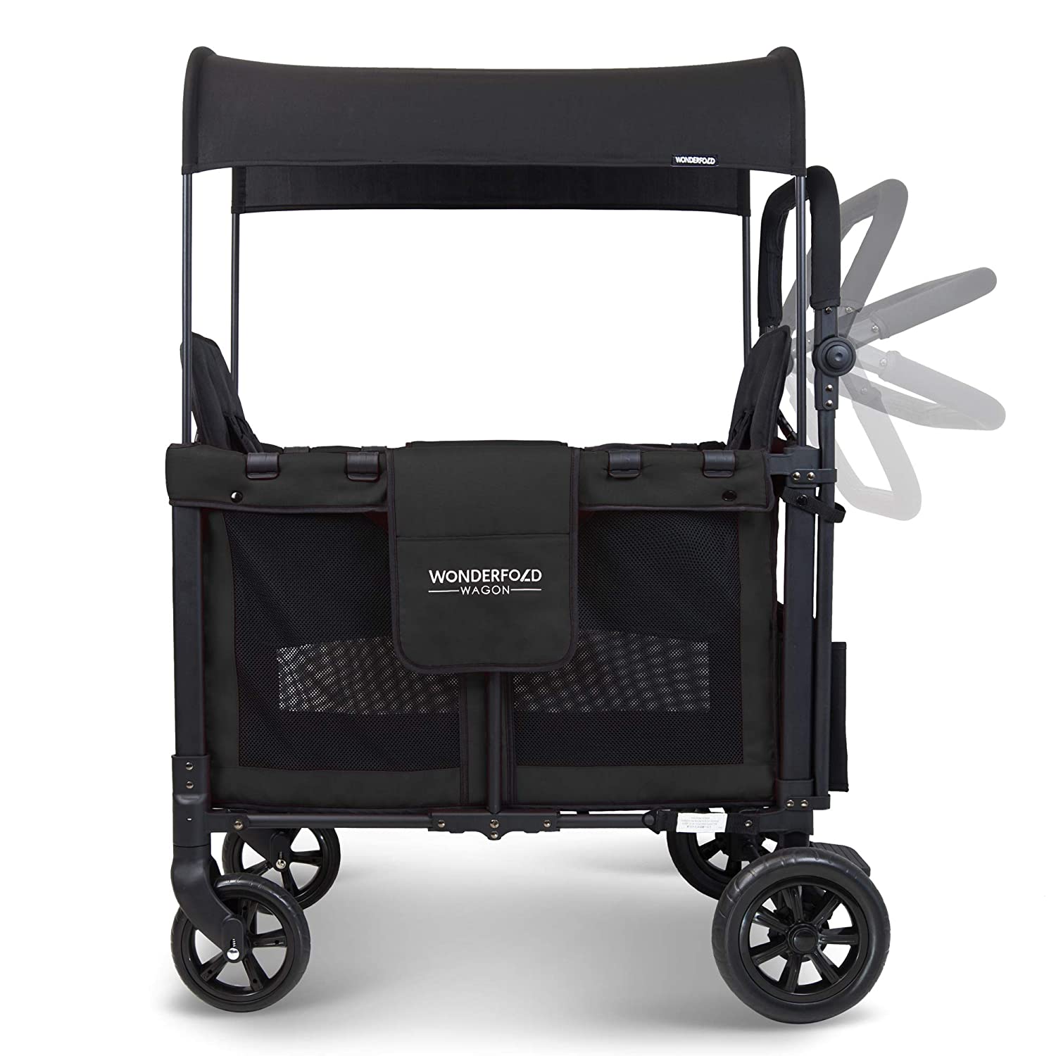WonderFold Baby W2 Multi-Function Folding Double Stroller Wagon with Removable Canopy and Seats Black New