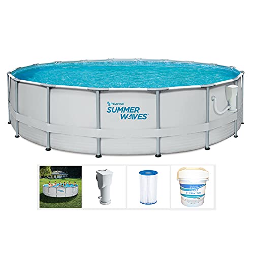 Summer Waves Elite 12 Foot x 30 Inch Metal Frame Outdoor Above Ground Swimming Pool Set with Filter Pump, Type D Cartridge, & 3
