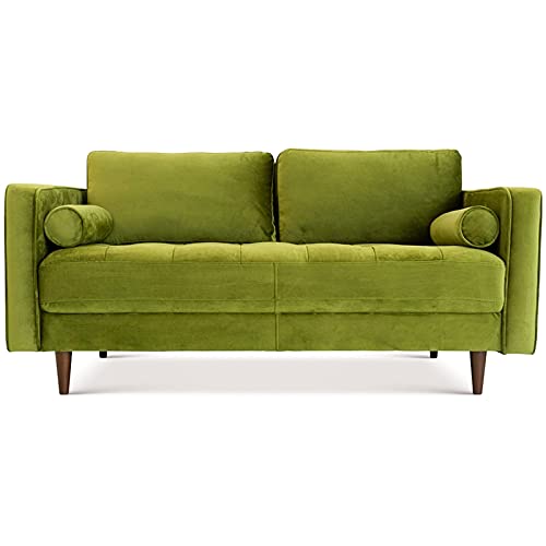 ASHCROFT Jax Mid-Century Modern Pillow Back Velvet Loveseat in Pistachio