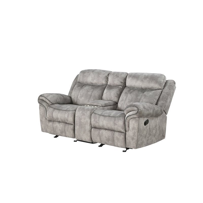 Zubaida Reclining Loveseat with USB Dock & Console in 2-Tone Gray Velvet