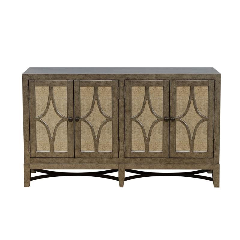 Home Fare Avery 4-Door Wood Accent Console in Aged-Platinum