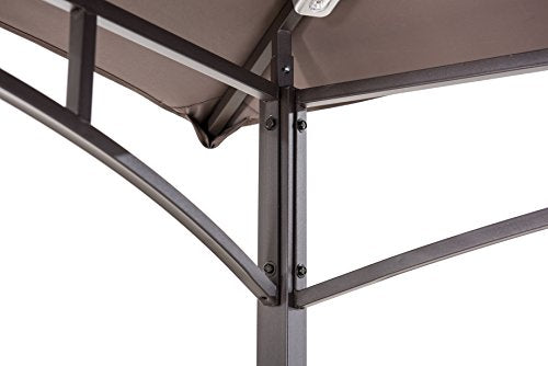 Sunjoy L-GG001PST-F 8' X 5' Soft Top Brown Double Tiered Canopy Grill Gazebo With 4Pcs Led Gazebo Grill,