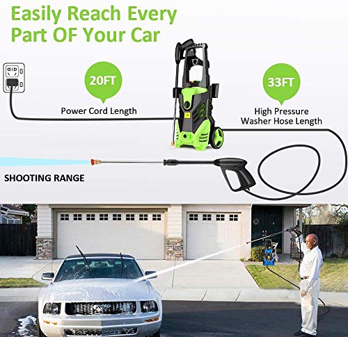 Pressure Washer Homdox 2950PSI 1.7GPM Electric Pressure Washer, 1800W High Car Pressure Washer, Power Washer with with Hose Reel & Detergent Tank & 5 Nozzles