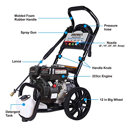 DUROWATT 3200 PSI Gas Pressure Washer,2.5 GPM 223CC 7.5HP Power Washer Gas with 5 Adjustable Nozzles, 1.1 Gal Onboard Soap Tank, 12