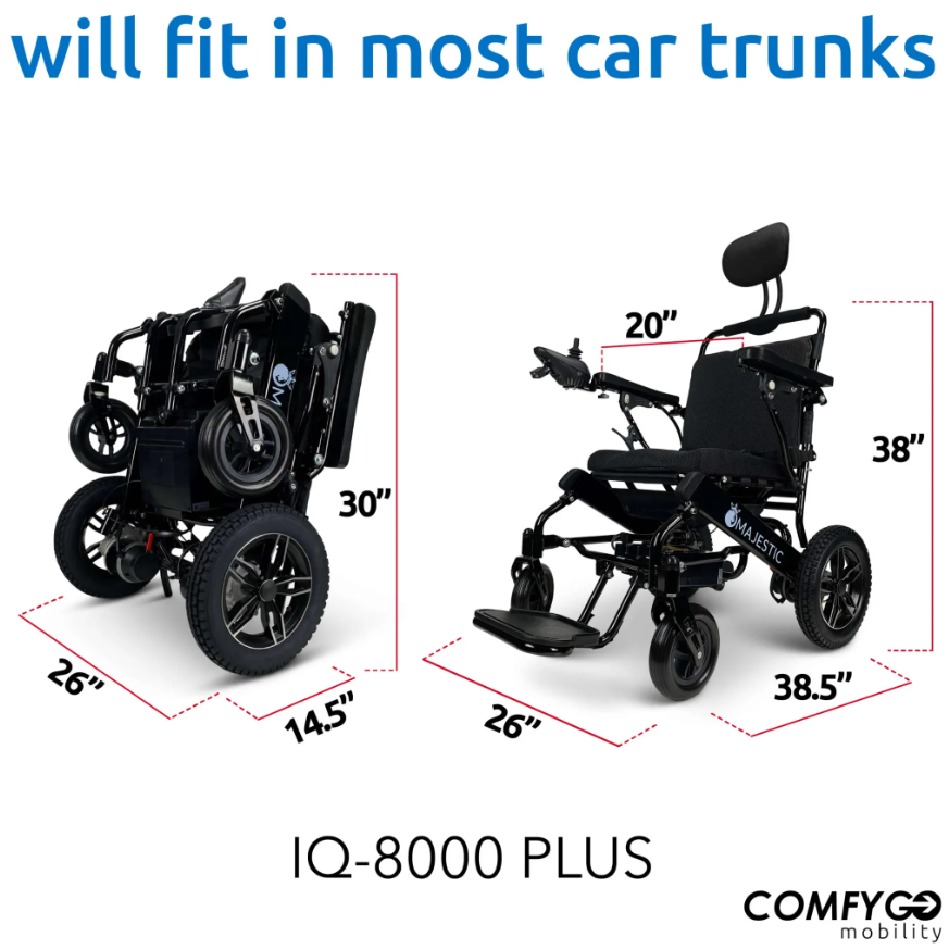 ComfyGO IQ-8000 Majestic Plus 20 Inch Wide Seat Remote Controlled Travel Folding Electric Wheelchair With Recline New