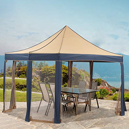 Saemoza 13 FT Pop-Up Portable 8 Sided Hexagon Gazebo with Mosquito Netting, Height Adjustable Patio Canopy Shelter with Carry Bag, Ground Nail and Rope for Patio Garden