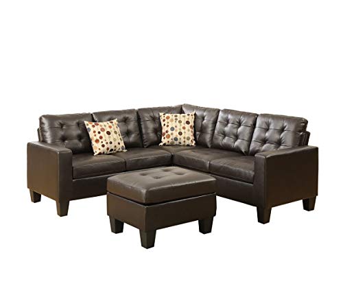 Poundex Bobkona Soft Bonded Leather 4 Piece Sectional with Ottoman Set (F6934), Espresso