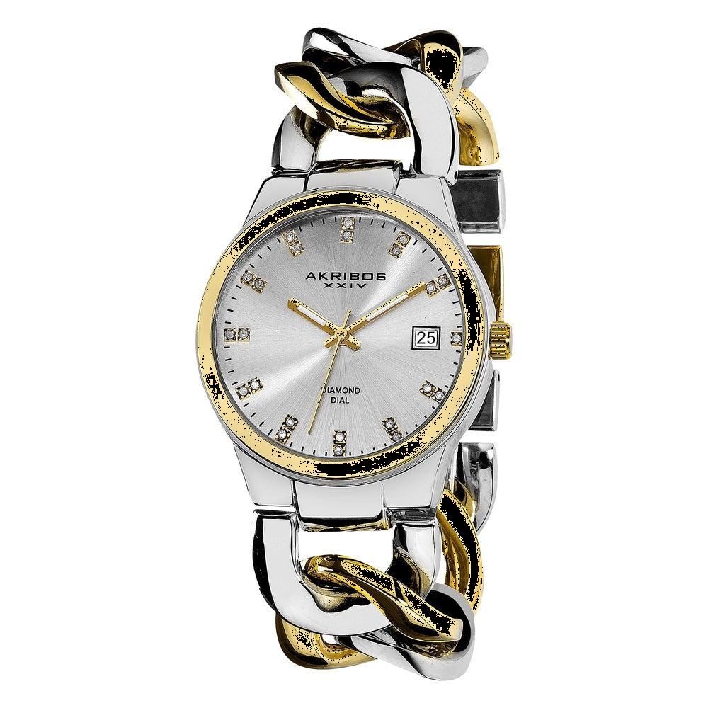 Akribos XXIV Women's Swiss Quartz Diamond Twist Chain Bracelet Watch - Two-tone