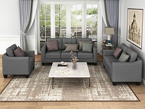 Harper & Bright Designs Living Room 3 Piece Sofa Couch Set,3 Seats Loveseat Single Chair Sectional Sofa Set, Grey