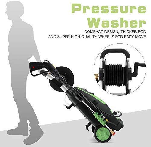 Suyncll 3800 PSI 2.8GPM Electric Pressure Washer Electric Power Washer with Soap Bottle and Hose Reel (Green)