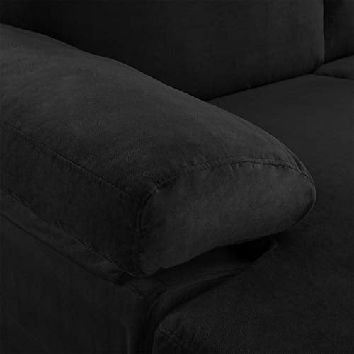 Casa Andrea Milano llc Modern Large Velvet Fabric Sectional Sofa, L-Shape Couch with Extra Wide Chaise Lounge, Jet Black