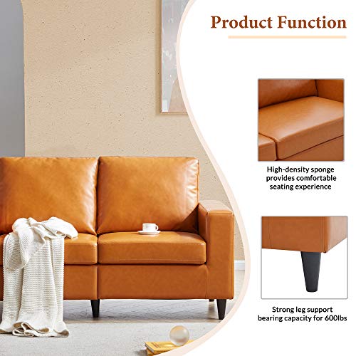 STARTOGOO Leather 2 Piece Living Room Sofa Sets, Modern Upholstered Loveseat and Couch Furniture, Solid Frame and Wood Legs PU(5 Seat), 2+3, Brown 6