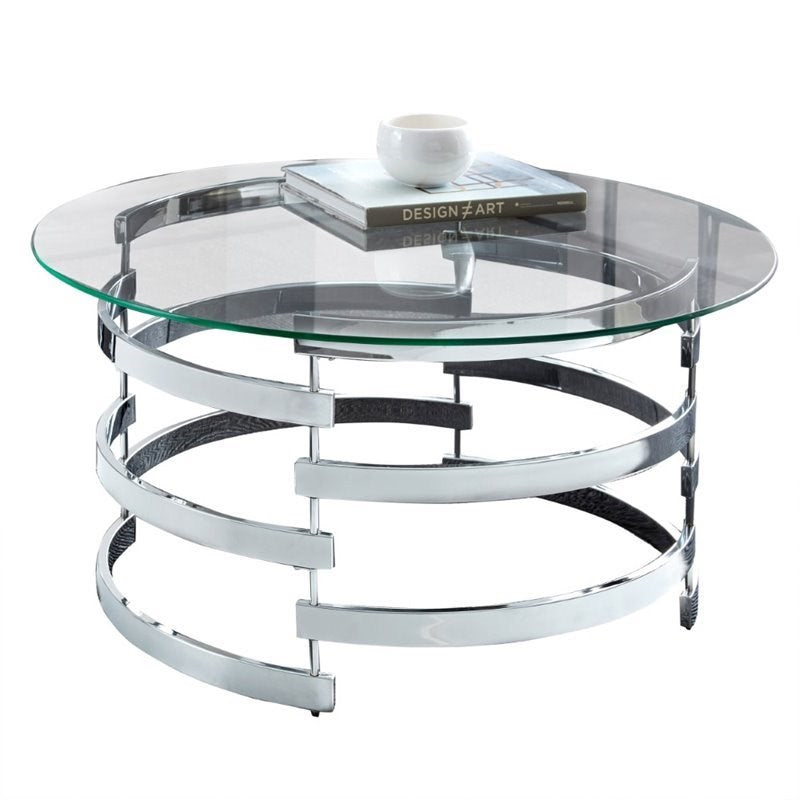 Steve Silver Tayside Round Glass Top Coffee Table in Chrome