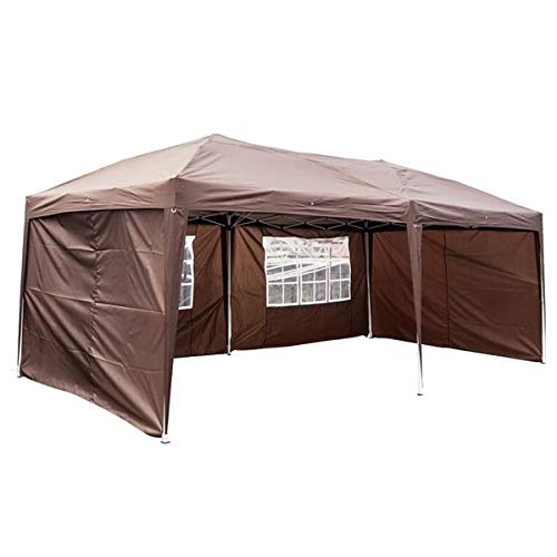 Simply-Me 10' x 20' Outdoor Canopy Tent Heavy Duty Pop Up Gazebo Canopy Party Tent Adjustable Practical Waterproof Folding Tent with Brighter Windows,Carry Bag,Adjustable Height,4 Sides Coffee
